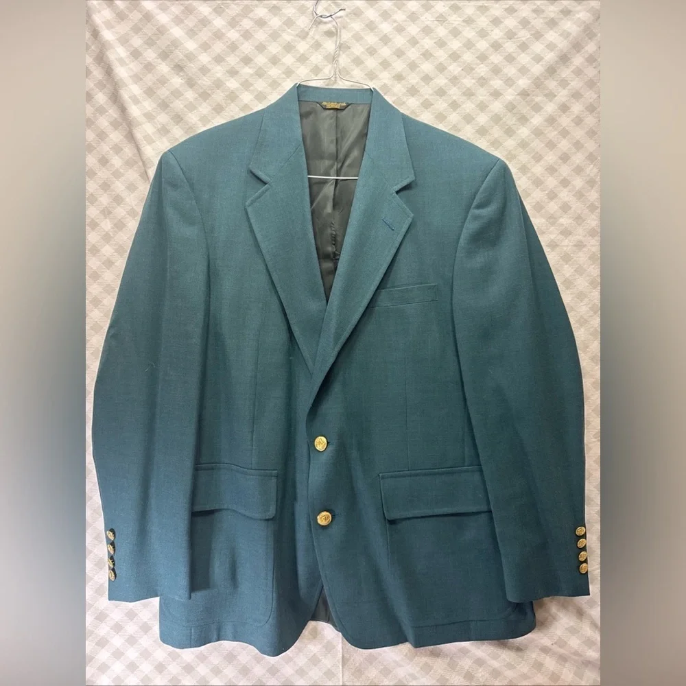 Vtg Palm Beach MASTERS Green Golf Gold Button Blazer Jacket Sport Coat 44 R